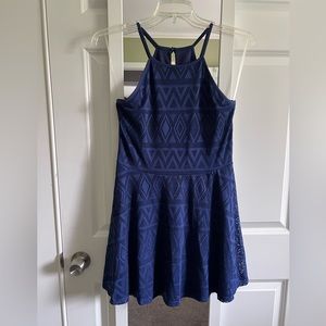 L - Navy - High Neck Mini Summer Sun Dress - Derek Heart